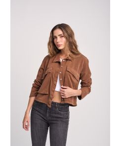 Chaqueta chocolate con maxi bolsillos para mujeres
