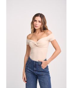 Camiseta arena anudada en rib para mujeres