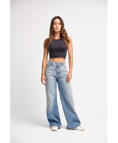 Jean retrojean azul medio bota amplia para mujeres