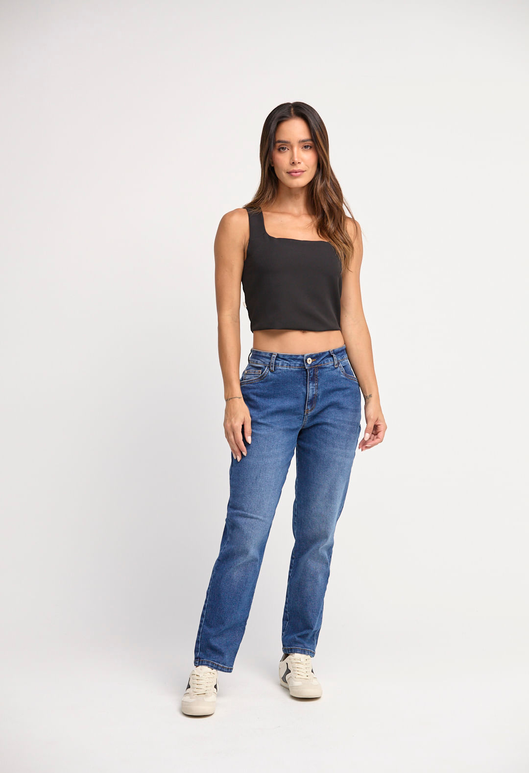 Jean mom jean azul medio bota tubo para mujeres
