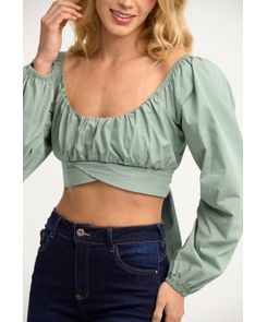 Blusa manga larga eucalipto para mujeres