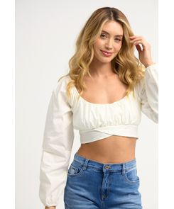 Blusa manga larga marfil para mujeres