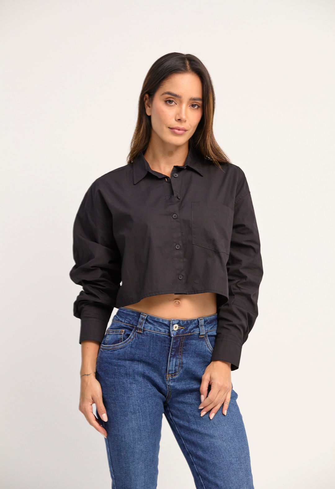 blusa manga larga con mangas con volúmen en popelina