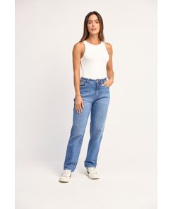 Mom jean tiro alto bota tubo