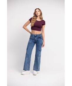 Jean cargo tiro alto bota amplia