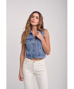 Chaleco azul medio en denim para mujeres