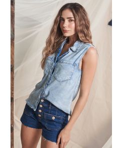 Blusa manga sisa en denim con broches