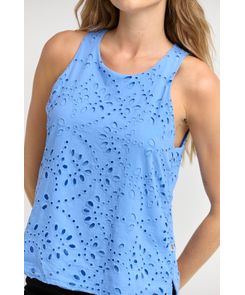 Blusa azul hortensia en ojalillo para mujeres