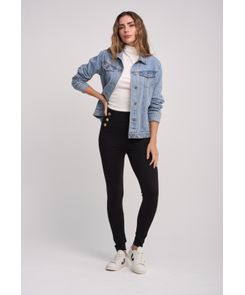 Pantalón negro con botones expuestos para mujeres