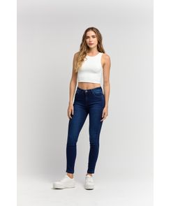 Jean elastik azul oscuro bota tubo para mujeres