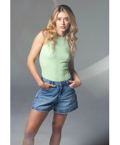 Bermuda azul medio tiro alto para mujeres