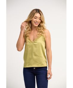 Blusa pistacho con escote en V para mujeres