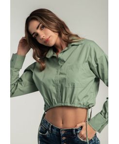 Blusa eucalipto con jareta en ruedo para mujeres