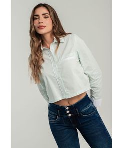 Blusa crop menta a rayas para mujeres