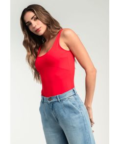 Body rojo intenso con corte debajo el busto para mujeres