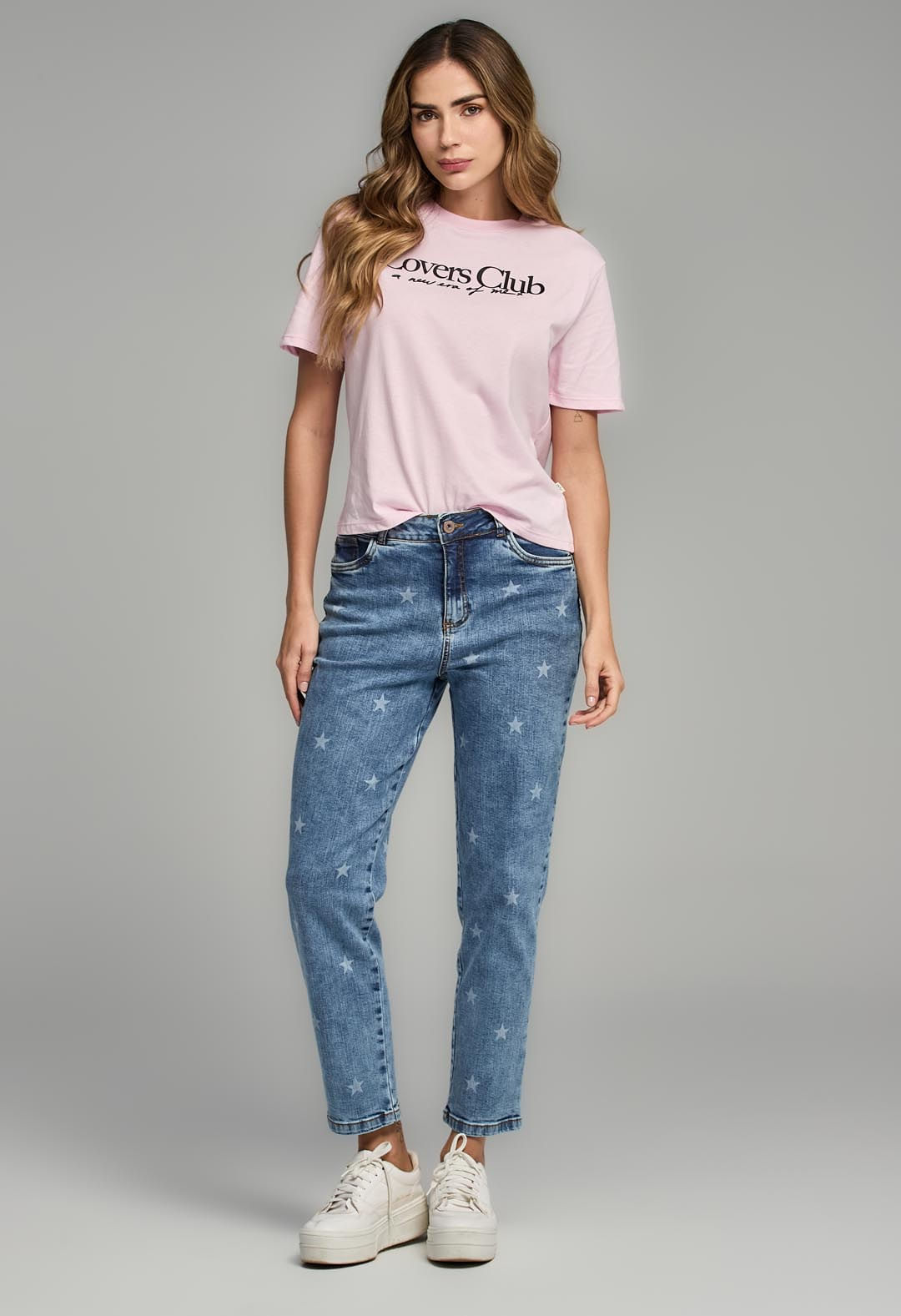 Jean mom jean claro con estrellas para mujeres