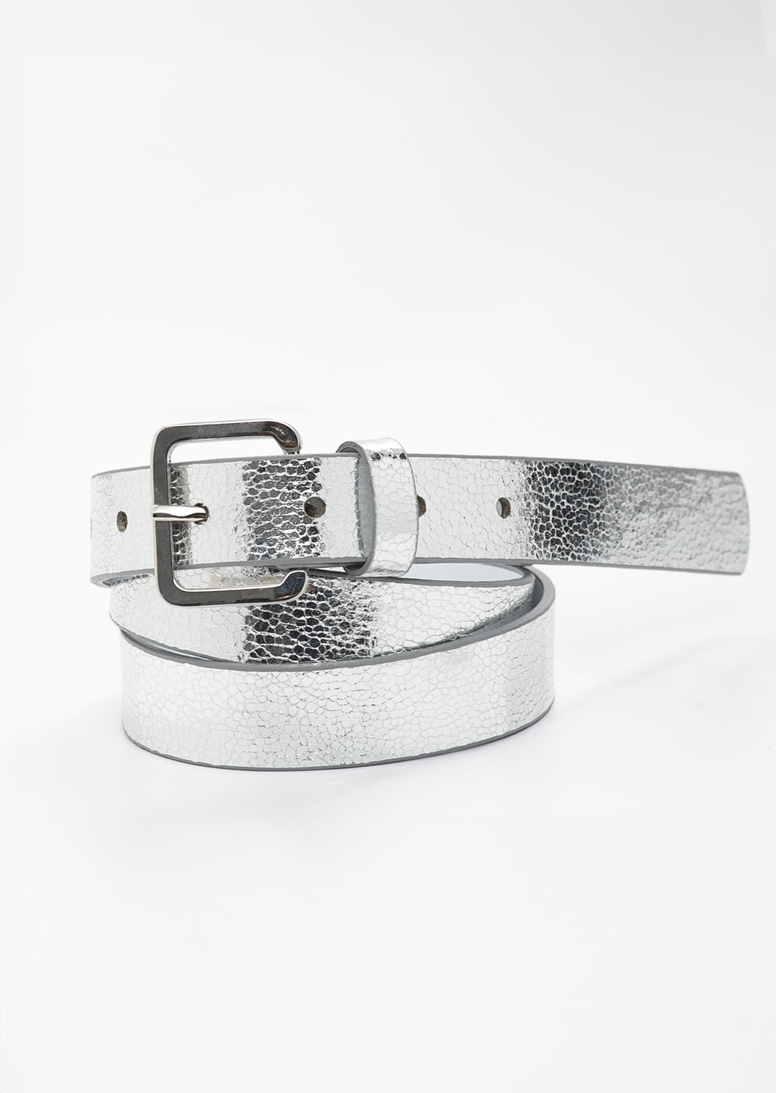 Correa plateada con hebilla metalica para mujeres