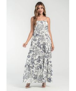 Vestido largo azul con amarre para mujeres