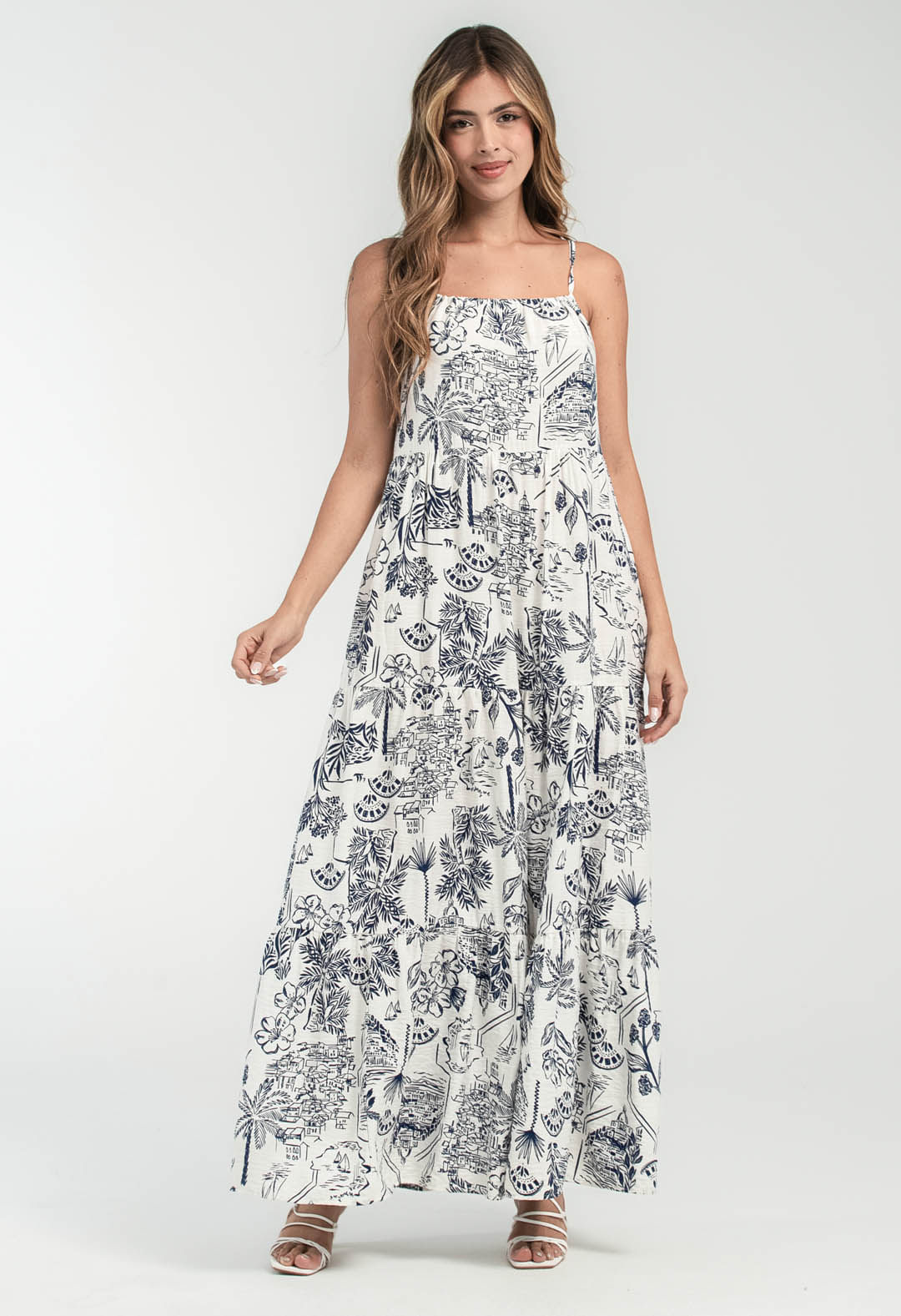 Vestido largo azul con amarre para mujeres
