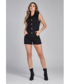 Enterizo negro con bolsillos funcionales para mujeres