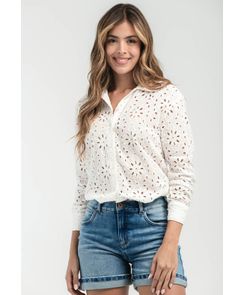 Blusa blanca en ojalillo para mujeres