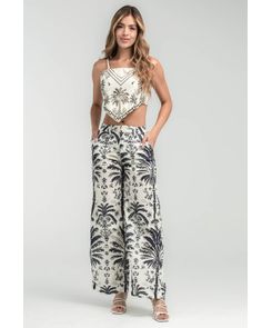 Pantalón marfil estampado para mujeres
