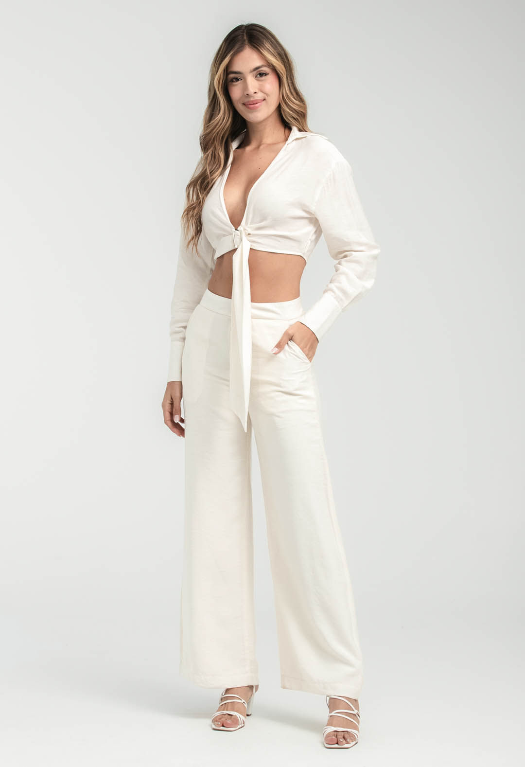 Pantalón marfil fondo entero para mujeres