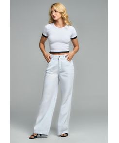 Jean retrojean blanco bota amplia para mujeres