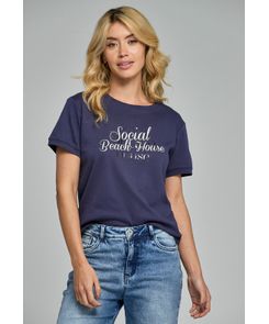 Camiseta azul oscuro estampada para mujeres