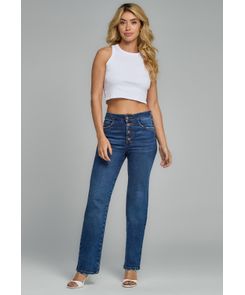 Jean vaquero medio oscuro con botones para mujeres