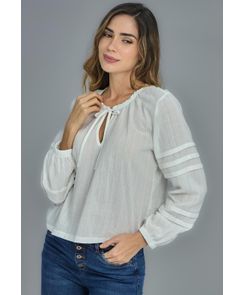 Blusa marfil con escote en V para mujeres