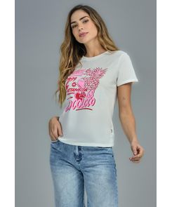 Camiseta marfil con estampado para mujeres