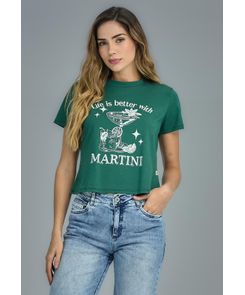 Camiseta verde botella estampada para mujeres