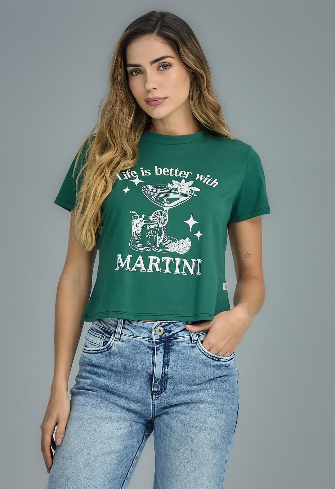 Camiseta verde botella estampada para mujeres