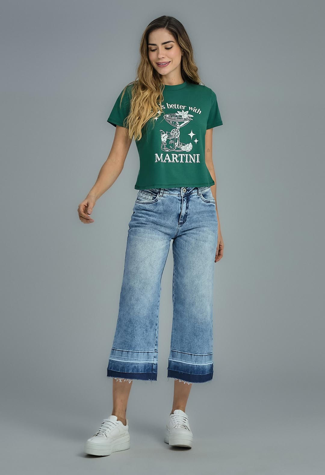 Jean culotte medio fondo entero para mujeres