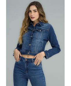 Chaqueta manga larga en denim básica para mujeres