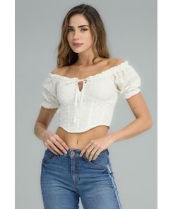 Blusa crop blanca en ojalillo para mujeres