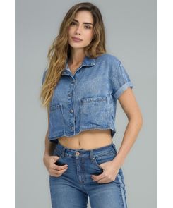 Blusa medio con bolsillos en frente para mujeres