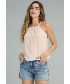 Blusa palo de rosa cuello halter para mujeres