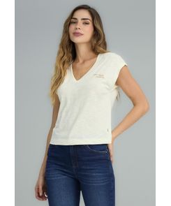 Camiseta marfil escote en V para mujeres