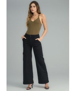 Pantalón cargo negro teñido para mujeres