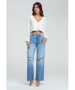 Jean retromom claro con desgaste para mujeres